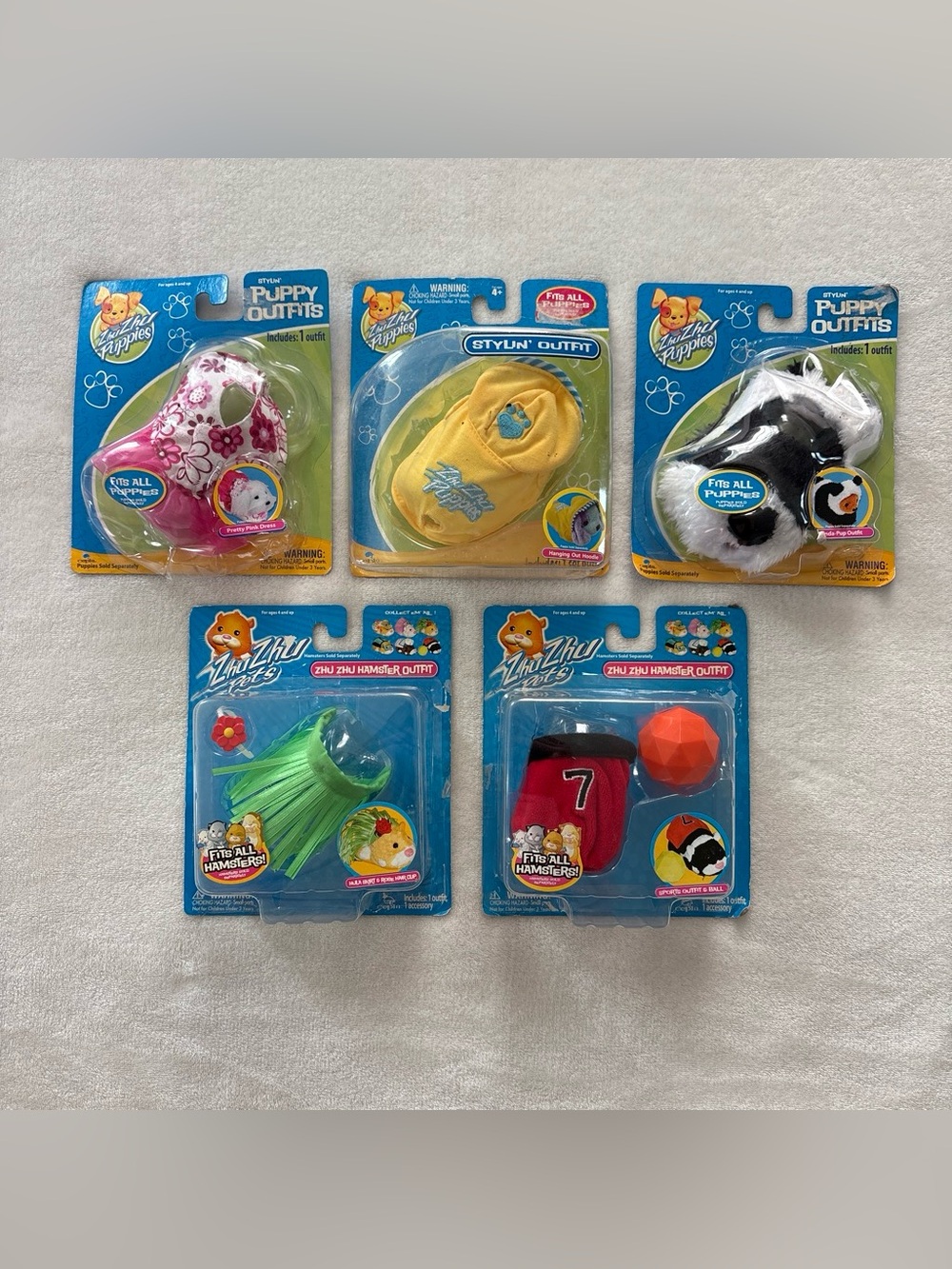 NEW Y2K Zhu Zhu Pets Hamster Puppy Clothing Lot of 5 - Skirt, Panda, Dress
